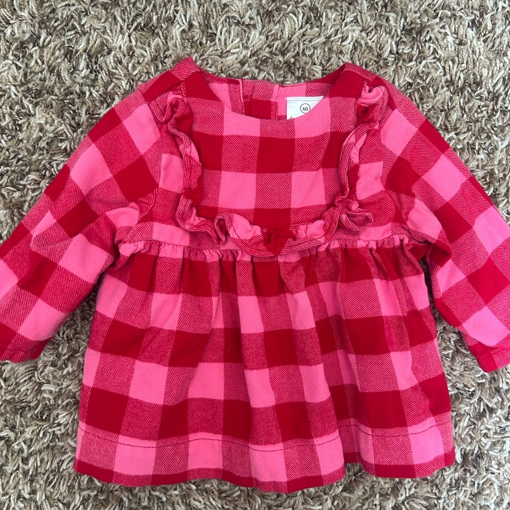 Hanna Andersson Pink and Red Buffalo Plaid Popover Top | Size 3-6 Months